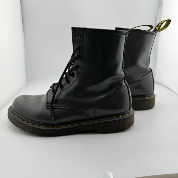 Dr. Martens 1460 Gray Patent Leather Boots EU 38 Lace-Up Iconic Style w/Yellow S - Picture 8 of 10